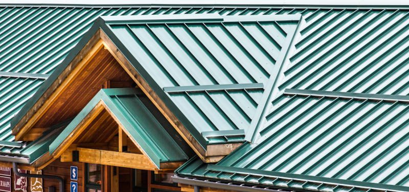 green metal roof on a business